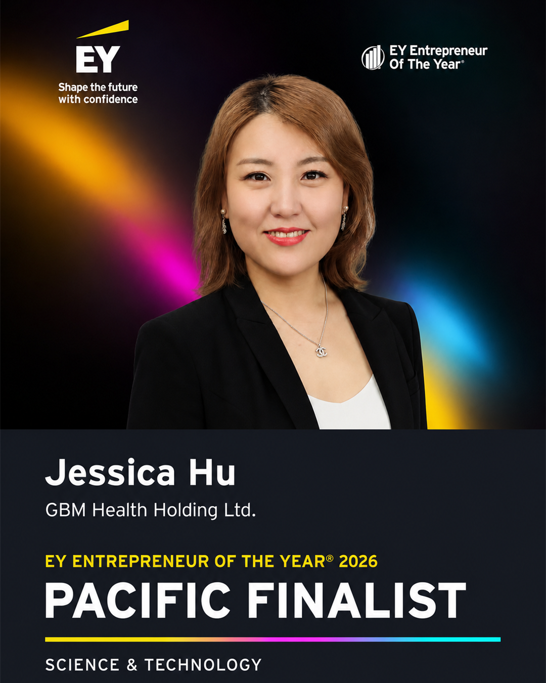 Editorial cover featuring Jessica Hu, an EY Entrepreneur Of The Year® 2026 Pacific Finalist in the Science & Technology category